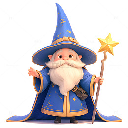 卡通拿着星星法杖的魔法师