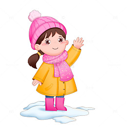 冬天在雪地上招手的可爱女孩免抠元素
