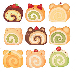 手绘可爱甜品瑞士卷插画