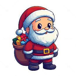 紫色背景上的圣诞老人手持礼物圣诞欢乐