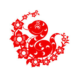 蛇年花卉剪纸窗花蛇年生肖元素