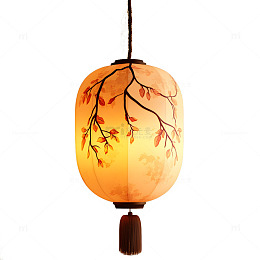 树枝纹样的黄色灯笼传统艺术设计