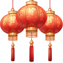 三盏中式红灯笼组合喜庆新年装饰