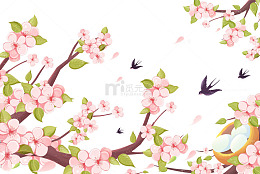 唯美桃花樱花春天手绘