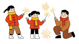 小朋友们放烟花欢度新年