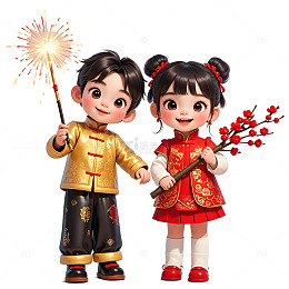 新年庆祝合家欢小朋友插画