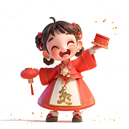 卡通过年拿着小灯笼的孩子