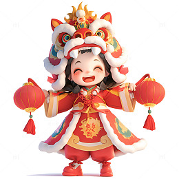新年拿着灯笼的小孩