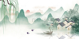 江南烟雨水墨风光春日美景水墨画