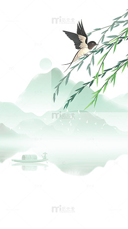 烟雨朦胧水墨风春天