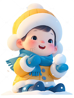 冬季雪人小孩可爱玩雪