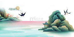 手绘山水春日好风光