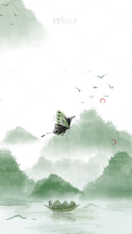 烟雨朦胧水墨风春天意境插画 元素