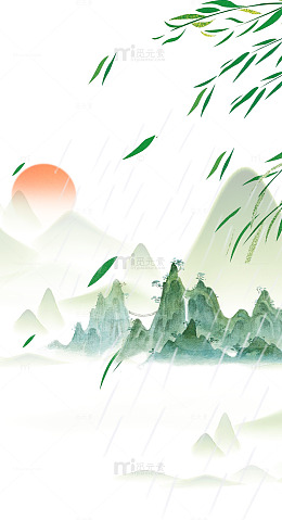 国风手绘春雨春天元素