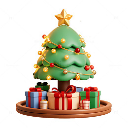 圣诞树礼物堆节日氛围素材3d卡通可爱立体