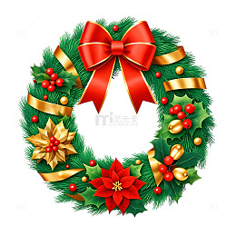 红色蝴蝶结圣诞花环节日装饰