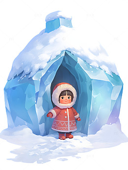 可爱的女孩在冰屋雪屋