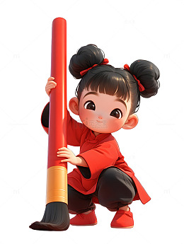 新年小孩写毛笔