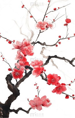 立春水墨画桃花花朵花卉桃树树木树枝