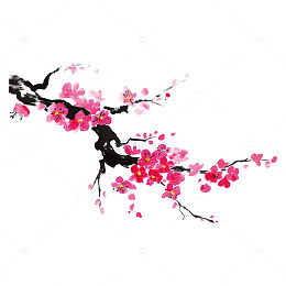 立春水墨画桃花花朵花卉树干树枝