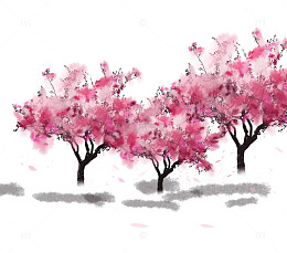 国风水墨画桃树花树树木桃林