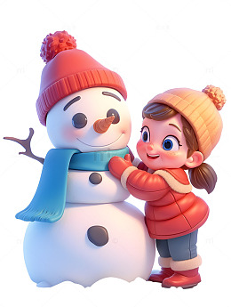 堆雪人小女孩冬季