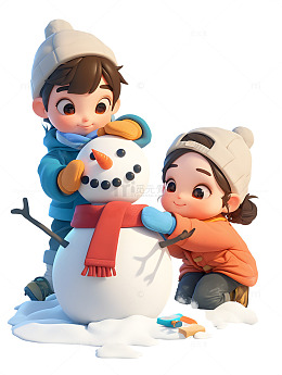 卡通堆雪人可爱