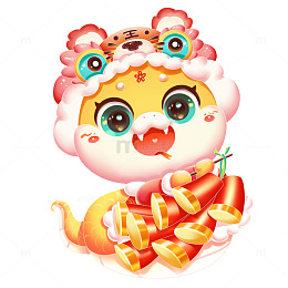 卡通虎头帽蛇年IP金蛇放鞭炮