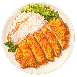 卡通简约鸡排饭