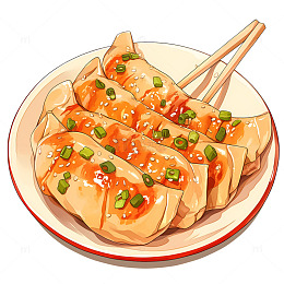 卡通简约一盘煎饺