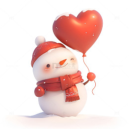 卡通简约拿着爱心气球的雪人