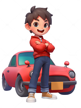 卡通小男孩汽车