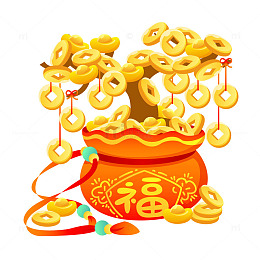 春节新年摇钱树树木金币金钱金元宝福袋钱袋