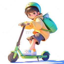 卡通简约骑着滑板车的小孩