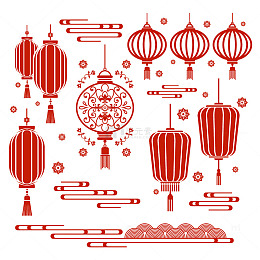 中式大红色灯笼剪纸中国风云纹新年喜庆国潮