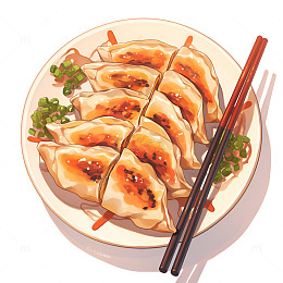 卡通简约金黄的煎饺