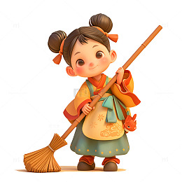卡通简约拿着扫把扫地