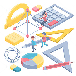 学生与数学工具图标集