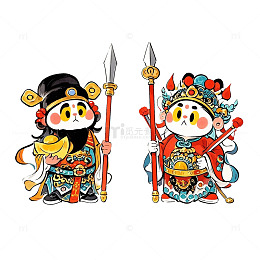 卡通扁平财神门神