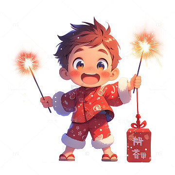 春节小男孩庆祝新年