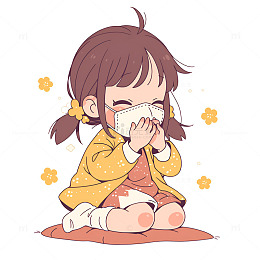 卡通简约打喷嚏的小孩
