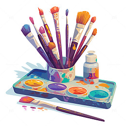 卡通颜料和笔刷桶