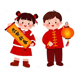 小朋友提灯笼卡通插画欢庆蛇年春节