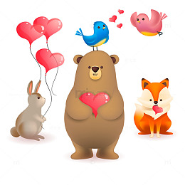 卡通动物爱心派对