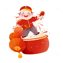 简约喜庆新年打鼓小孩