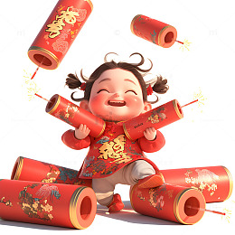 新年放烟花的小孩