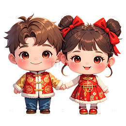 卡通儿童新年拜年服饰红色主题插画