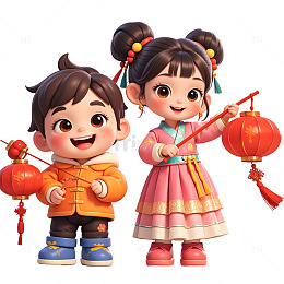 卡通小男孩手提灯笼微笑迎接春节插画