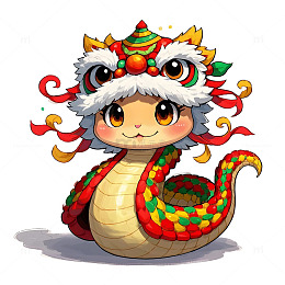 戴龙头帽子的卡通蛇年喜庆新年插画