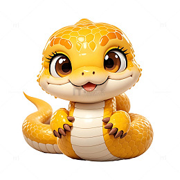 卡通金黄色蛇微笑迎接蛇年新年插画